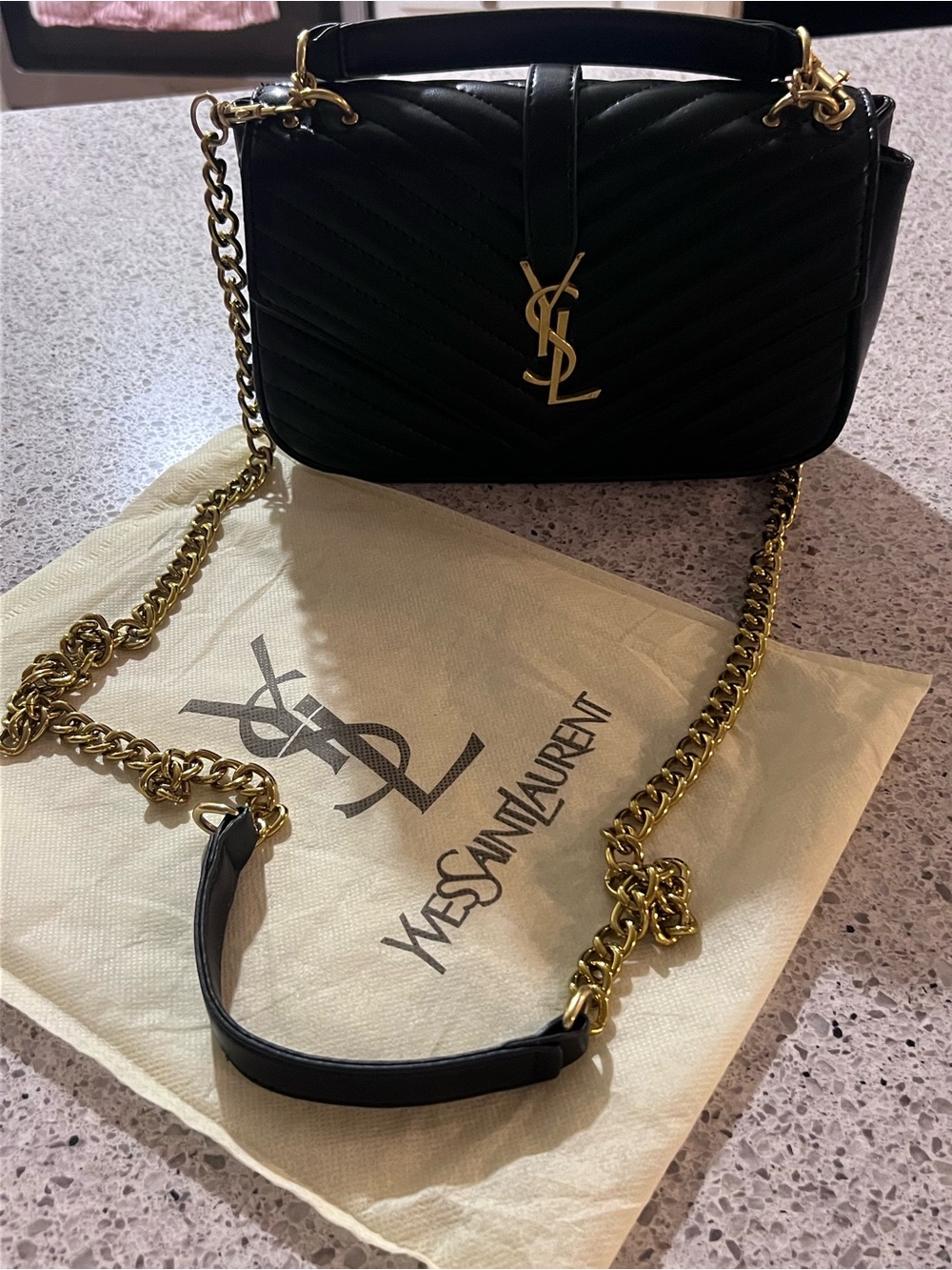 Yves Saint Laurent Black Quilted Leather Crossbody with Gold Chain